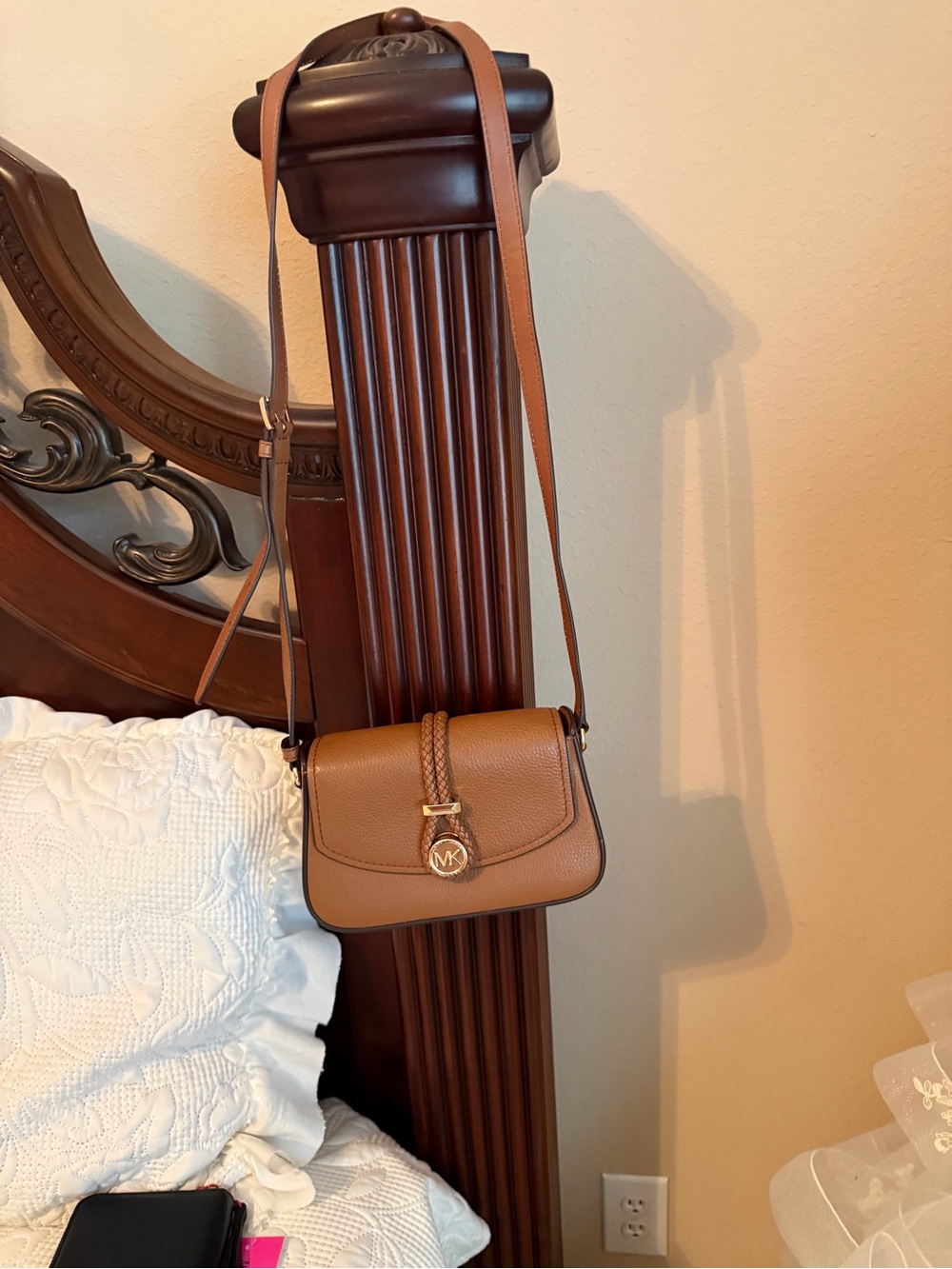 Michael Kors Brown Leather Crossbody with Braided Detail